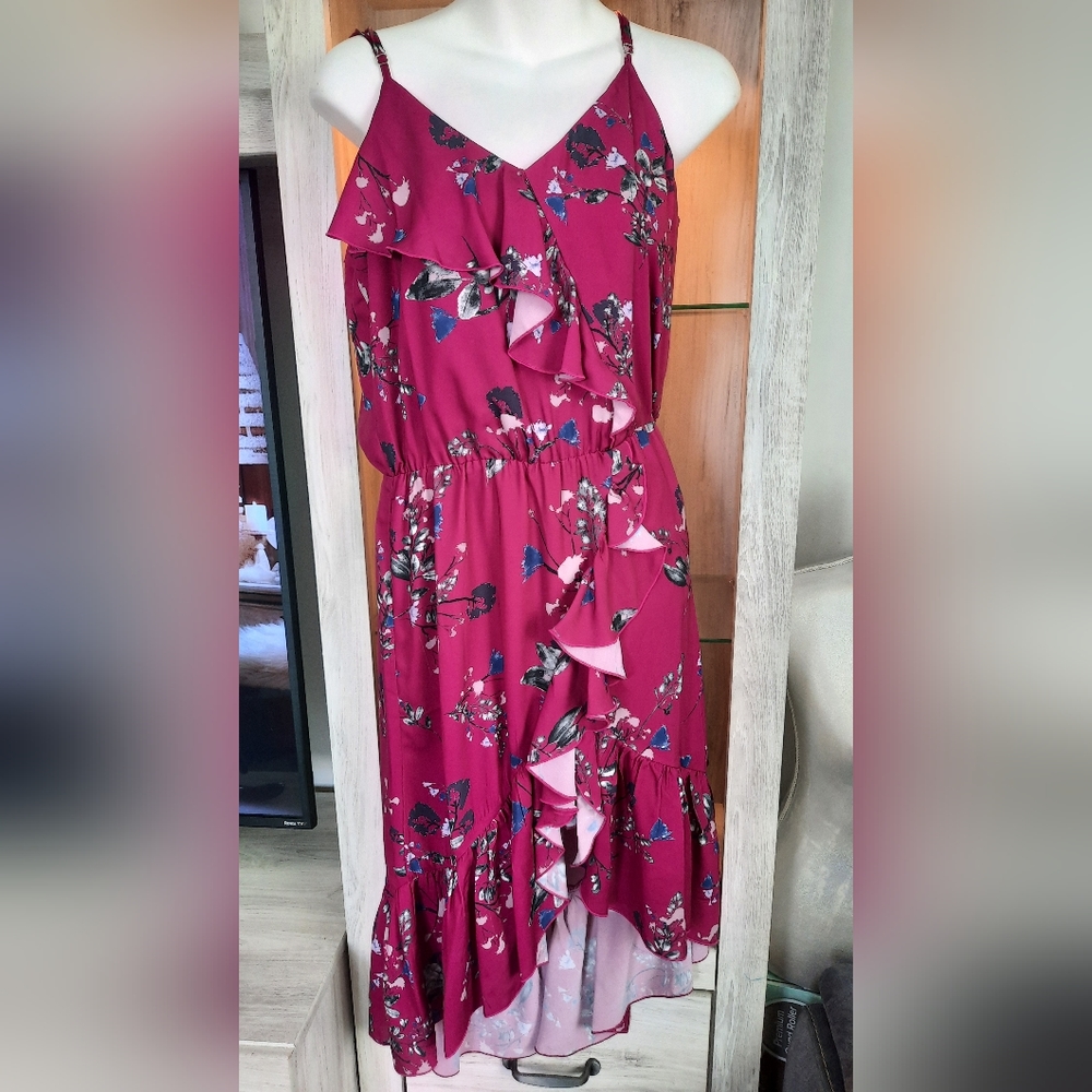Parker Women's Purple Floral Ruffled Hi-Lo Midi Casual Midi Dress Size M